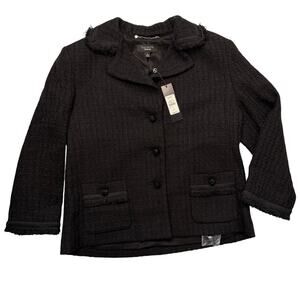 Talbots Black Tweed Blazer 10 NWT Jewel Button Jacket Old Money